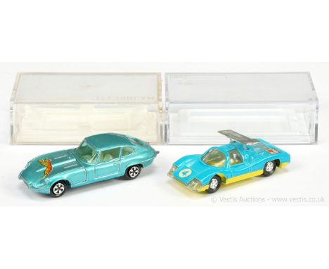 Majorette 207 Jaguar type E - metallic light blue with "Cheetah/Leopard" hood decal, Matchbox Superfast style wheels - Mint i