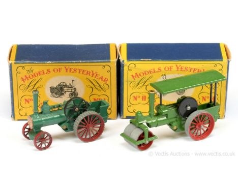 Matchbox Models of Yesteryear Y1 Allchin Traction Engine - green body, copper boiler door, dark red metal wheels with bare me