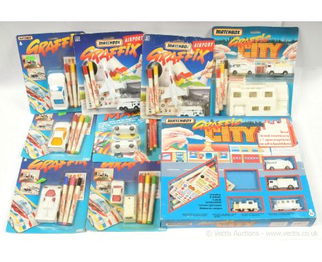 Matchbox Superfast a group of "Graffic / Graffix" issues - includes City 4-piece set with accessories; Fire Station with 2 x 