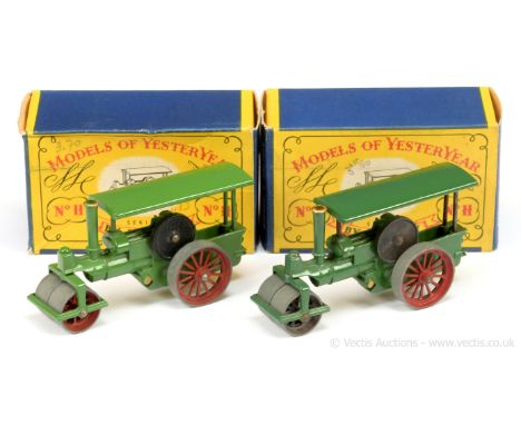 Matchbox Models of Yesteryear Y11 Aveling &amp; Porter Steam Roller - unusual dark green body and canopy, black supports, red