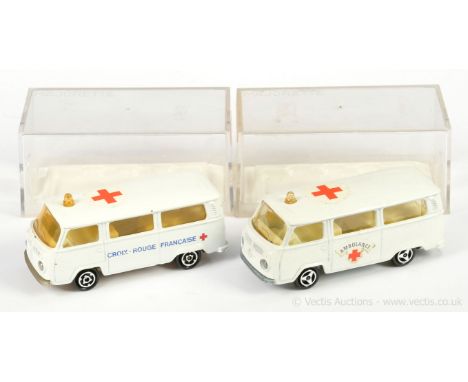 Majorette 244 Volkswagen Transporter - "Ambulance" - a pair (1) "Croix-Rouge Francaise" - white, red cross to roof, amber win