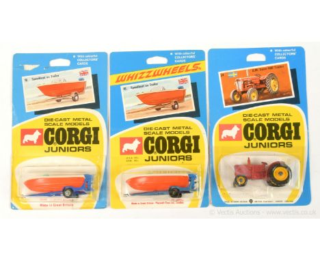 Corgi Juniors 19 Speedboat &amp; Trailer - finished in off white with blue windscreen, red hull, blue trailer with cast hubs,