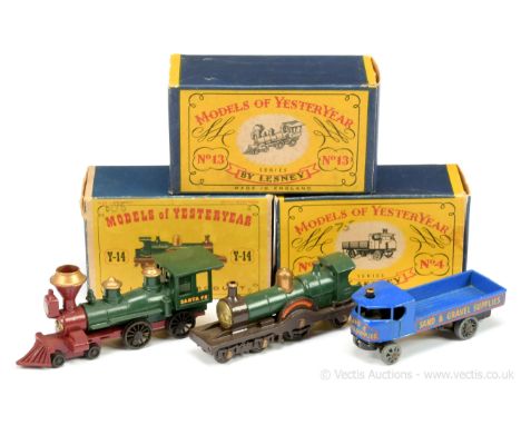 Matchbox Models of Yesteryear Y4 Sentinel Steam Wagon "Sand &amp; Gravel Supplies" - blue, black, metal wheels; Y13 Santa Fe 