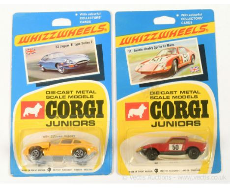 Corgi Juniors 11 Austin Healey Sprite Le Mans - red body, grey base, green tinted windows, blue interior with correct instruc