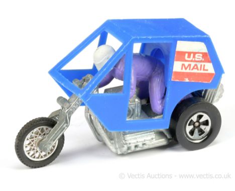 Hot Wheels (Mattel) Rrrumblers Zip Code - blue cover with "US Mail" side labels, dark lilac rider with white helmet and racin