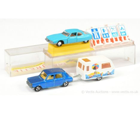 Majorette Twin Pack containing Simca - metallic blue, white interior with Caravan - finished in white with "Seaside" side pri