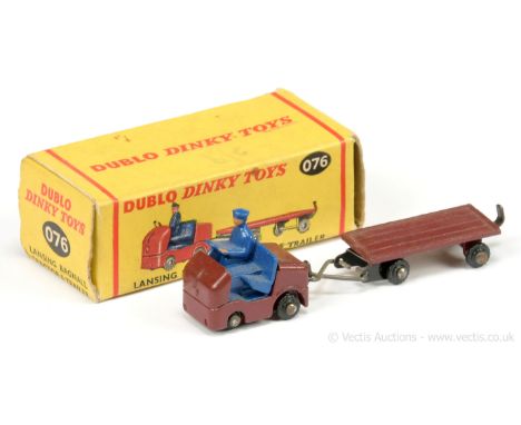 Dinky (Dublo Dinky) Lansing Bagnall Tractor and Trailer - maroon, blue, black metal wheels - Good Plus to Excellent (some rus