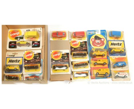 Corgi Juniors a later group to include Ford Capri (Mark III); Cougar "Fire Dept" Car; 2 x "Hertz" Vans; 3-piece "AA" Gift Set