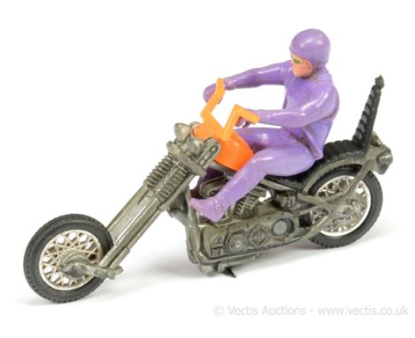 Hot Wheels (Mattel) Rrrumblers 9204 Mean Machine - orange tank and bars, black seat, with lilac rider and helmet - Good witho