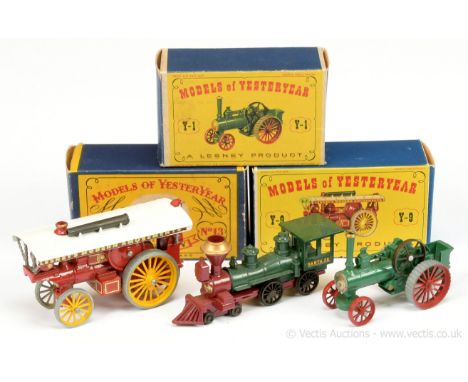 Matchbox Models of Yesteryear Y1 Allchin Traction Engine - green, pale gold boiler door, bright red metal wheels with bare me