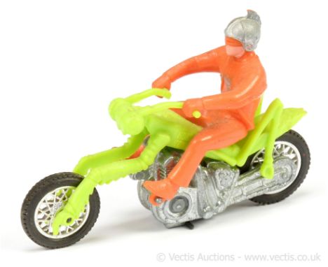Hot Wheels (Mattel) Rrrumblers 6644 Preying Mantis - green with orange rider and silver helmet - Good Plus to Excellent (requ