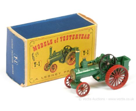 Matchbox Models of Yesteryear Y1 Allchin Tractor Engine - green body, gold boiler door, red wheels including tracks - Excelle