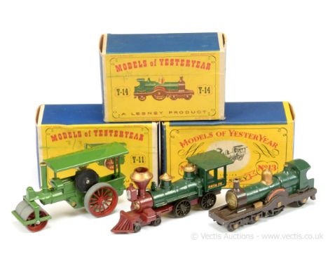 Matchbox Models of Yesteryear Y11 Aveling &amp; Porter Steam Roller - green including roof, black supports, dark red metal wh