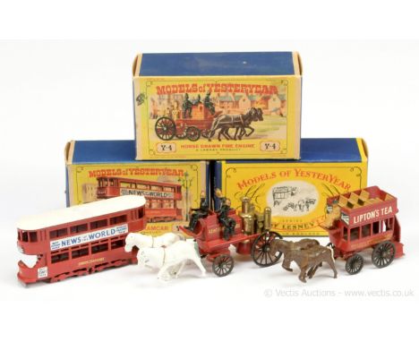 Matchbox Models of Yesteryear Y3 E Class Tramcar "News of the World" - red, white roof, black plastic wheels, gold lights, gr