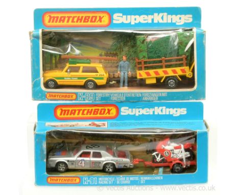 Matchbox Super Kings K89 "Forestry" set to include Range Rover - yellow, green, brown ladder "Kielder Forest" with trailer - 