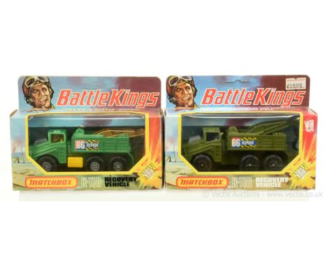 Matchbox Battle Kings K110 Heavy Duty Recovery Tractor - military green, grey interior and bonnet vent - Mint in a Excellent 