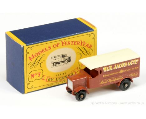 Matchbox Models of Yesteryear Y7 Leyland "W&amp;R. Jacob &amp; Co Ltd" Delivery Van - brown body, cream roof, silver grille, 