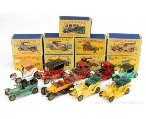 Matchbox Models of Yesteryear Y1 Ford Model T; Y4 Opel Coupe; Y11 Packard Landaulet a pair of variations; Y13 Daimler; Y14 Ma