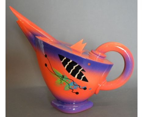 A Teapot of Stylised Form by Richard Godfrey with stylised decoration, 26 cms tall