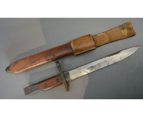 A Ross Rifle Company, Quebec, 1907 Bayonet with leather scabbard