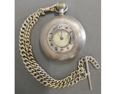 A 925 Silver Cased Omega Half Hunter Pocket Watch, the enamel dial with Roman numerals and subsidiary seconds dial together w