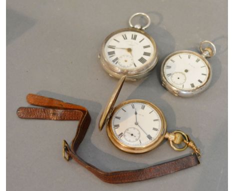 A Chester Silver Cased Pocket Watch by A Yewdal, Leeds, together with a Sterling silver pocket watch and an Elgin gold plated