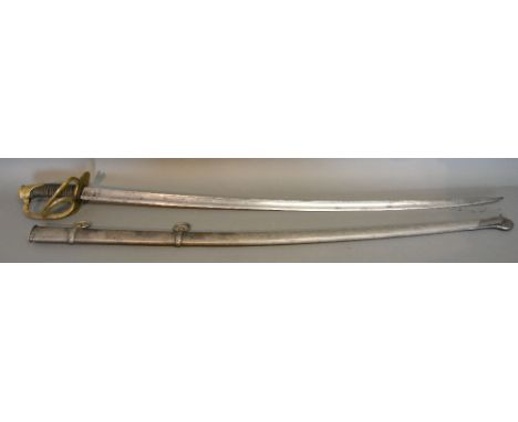 A 19th Century French Cavalry Sabre, the 94 cm plain curved blade with Klingenthal Arsenal stamps on back edge, the three bar