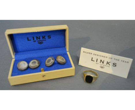 A Pair of Silver Cufflinks by Links of London within original box together with a signet ring