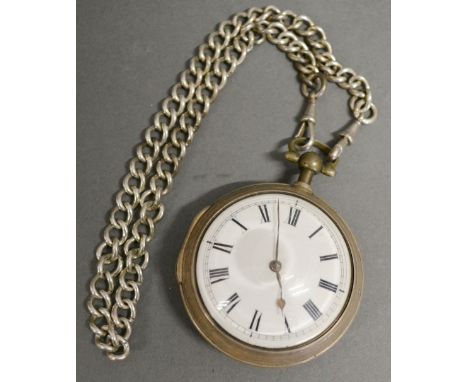 A George III London Silver Pair Cased Pocket Watch, the white enamel dial with Roman numerals and with fusee movement, togeth
