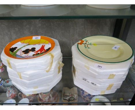 A Clarice Cliff Bizarre dinner plate, with tree motif, 22.5 cm diameter, and eight limited edition Bizarre collectors plates 
