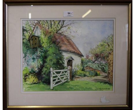 Dick LeechWhite gate and barnwatercoloursigned and dated '0528 x 35 cmand another of a farm, 26 x 35 cm (2) 