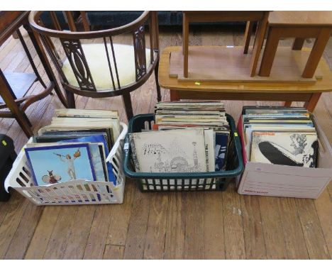A collection of vinyl records, mostly 1970s and 80s rock including OMD, Gary Numan, Scorpions, Jimi Hendrix, The Police, The 