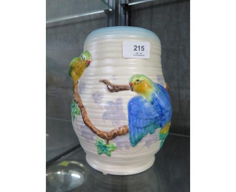 A Newport Pottery Clarice Cliff budgerigar design vase, 21 cm high 