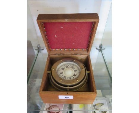 A C. Plath Hamburg ship's compass, in a Stanley of London gimbal and teak case, 15 cm square 