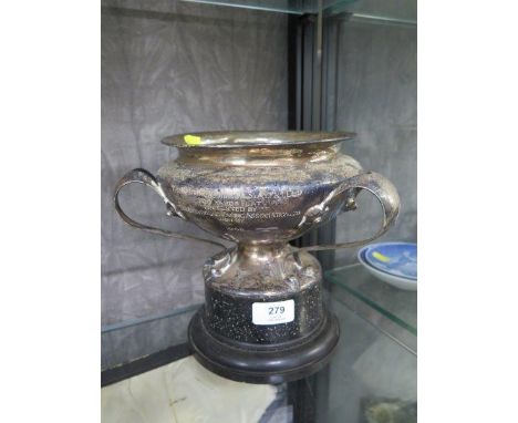 An Arts and Crafts silver trophy cup and stand for greyhound racing at Harringay 1968 by Walker &amp; Hall, 