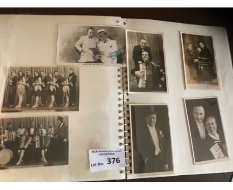 Postcards : Album of Music Hall/Performers cards - vintage - some signed 1930's/40's many PC badges - interesting lot (46)
