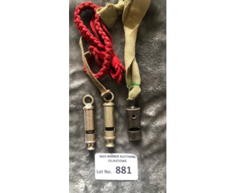 Militaria : 3 x assorted vintage whistle  inc military dated 1941