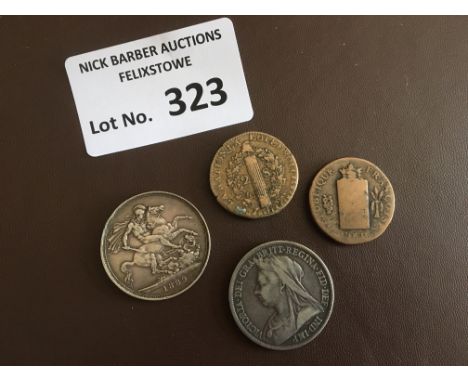 Coins : French Revolution coins 2sol. 1792 &amp; 1793 plus 2 QV silver crowns 1889 &amp; 1893