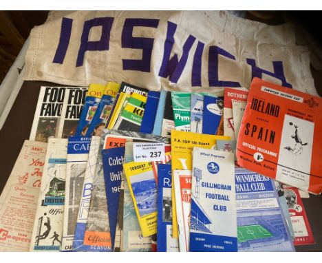 Football : Collection of approx 80 programmes &amp; a Ipswich Town made flag - good selection of league clubs - nearly all 60