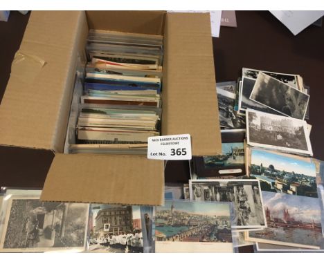 Postcards : A box of 600+ vintage mixed worldwide cards - some good postmarks topo/subjects - some  sleeved &amp; RP's