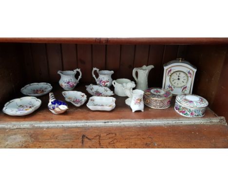 Royal Crown Derby - 8 ‘Derby Posies’ items and a bird paperweight (lacking stopper), 3 items by Spode including a clock and 3