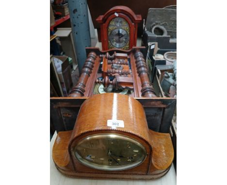 Three clocks comprising a Vienna wall clock, a 1920s brass dial mantle clock and a reproduction bracket clock.  