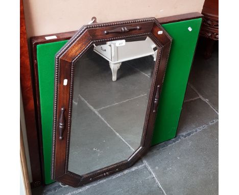 A 1920s oak framed mirror together with a folding card table.  