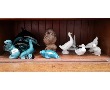 Large owl by Poole (17.5cm high), 5 other Poole animals and 5 Nao geese/duck figurines  Generally good condition with no chip