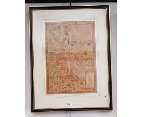 A 19th century hand coloured map of Cambridge after Richard Lyne, lithograph by Metcalfe &amp; Palmer, Cambridge, framed and 