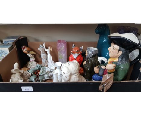 Ceramics inc. figures, a fox in red jacket by Bloor China, Stoke on Trent, and a Poole cat etc.  