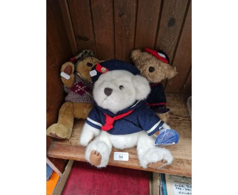 Three teddy bears from the Brass Button Bears collection, 1990s.  