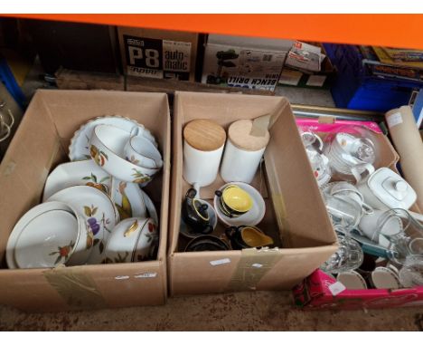 3 boxes of pottery and glass including Villeroy &amp; Boch, Royal Worcester Evesham, Royal Doulton, etc  