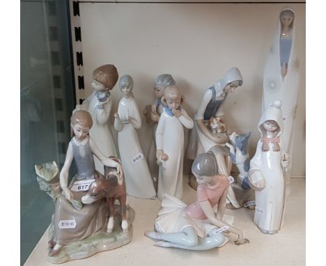Four Lladro figurines, Nao figurine and four others  