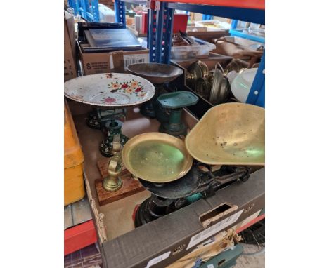 3 sets of kitchen scales with weights  